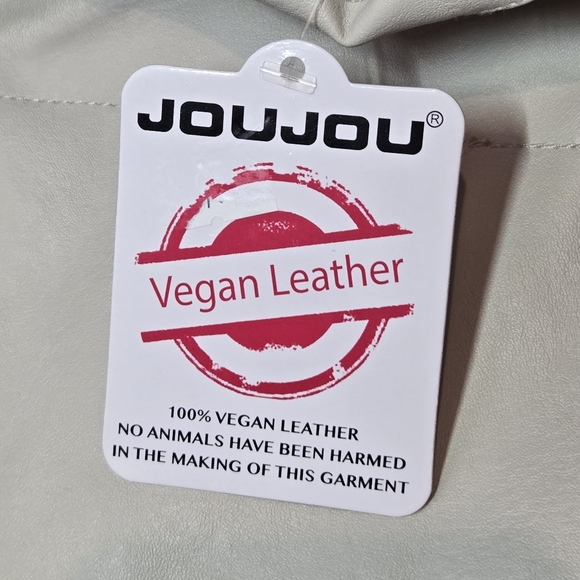Jou Jou Faux Leather Jacket Large Women's Vegan Cream Beige - Picture 10 of 10